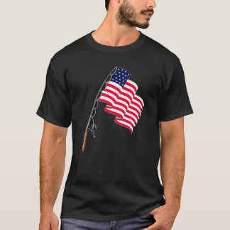 Fishing Rod With American Flag Fisherman 4th Of Ju T-Shirt