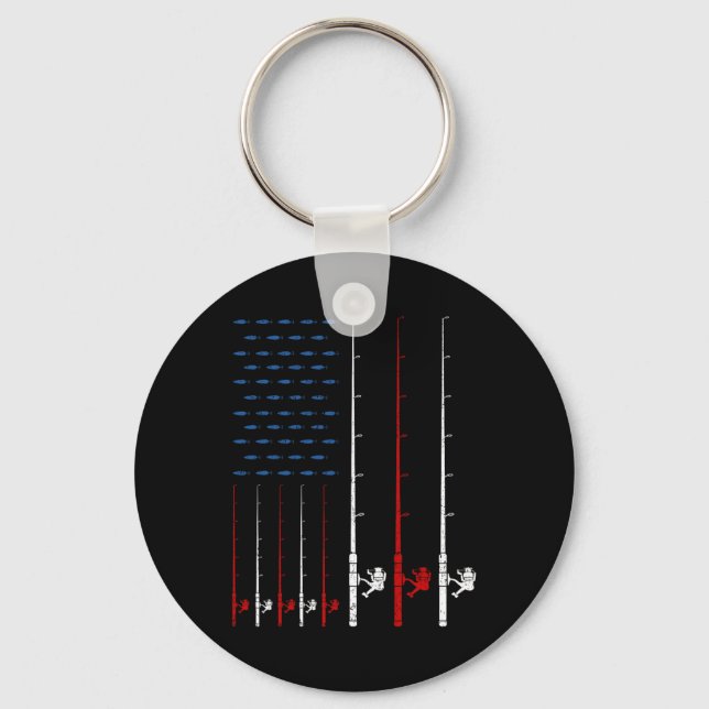 Fishing Rods American Flag  Key Ring (Front)