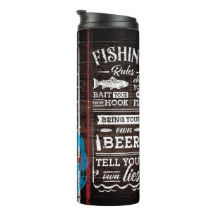 Fishing Rules with American Flag and Bass Fish Thermal Tumbler