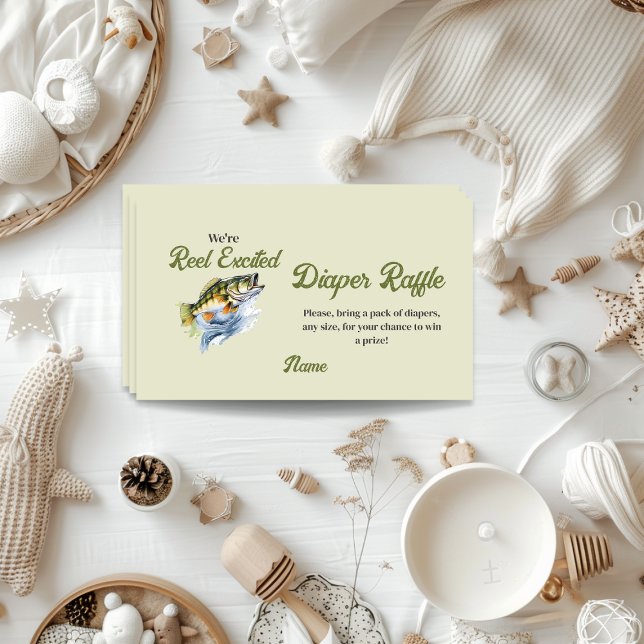 Fishing Sage Green Reel Excited Baby Shower Diaper Enclosure Card (Creator Uploaded)