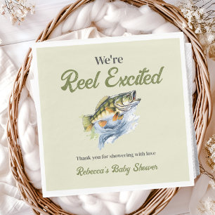 Fishing Sage Green Reel Excited Baby Shower Napkin