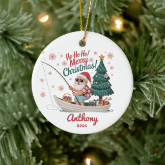 Fishing Santa Christmas Ceramic Tree Decoration