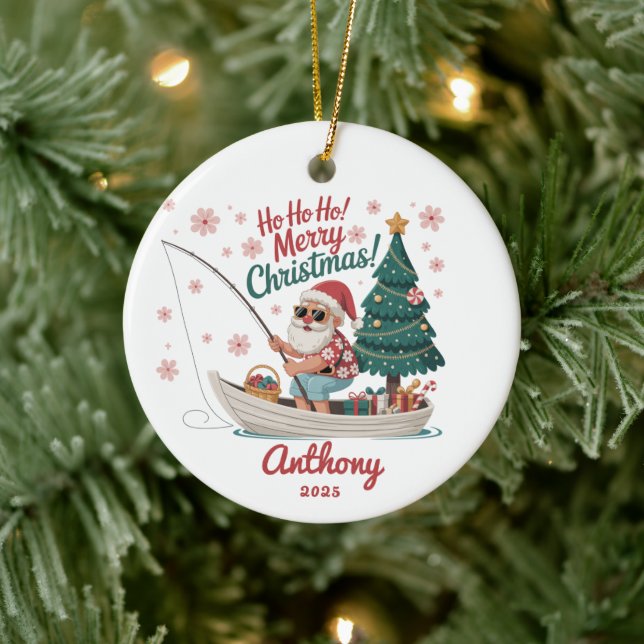 Fishing Santa Christmas Ceramic Tree Decoration (Tree)