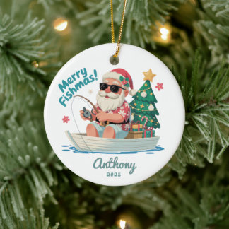 Fishing Santa Christmas Ceramic Tree Decoration