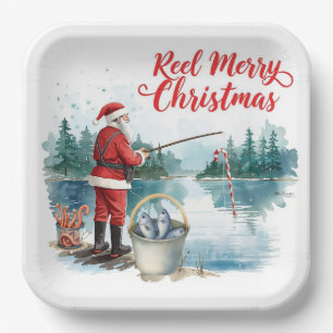 Fishing Santa Christmas themed Paper Plate