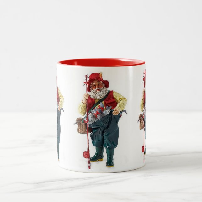 **FISHING SANTA CLAUS** CHRISTMAS Two-Tone COFFEE MUG (Center)