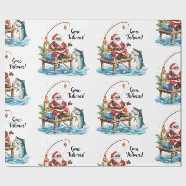 Fishing Santa Claus sitting fishing Christmas time Wrapping Paper (Seam)