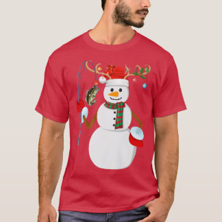 Fishing Snowman Xmas Lights Fishing Fisherman Chri T-Shirt