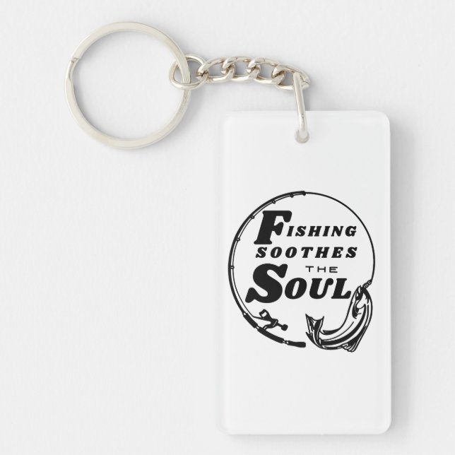 Fishing Soothes the Soul with Circular Rod Design Key Ring (Front)