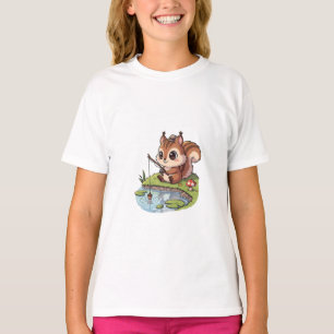 Fishing Squirrel by the Pond Kids T-Shirt