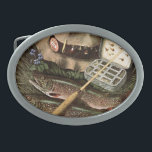 Fishing Still Life Belt Buckle<br><div class="desc">Artist: John Atherton | Fisherman's still life -fish,  lures,  rod</div>
