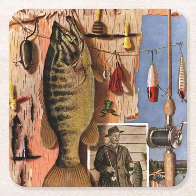 Fishing Still Life by John Atherton Square Paper Coaster (Front)