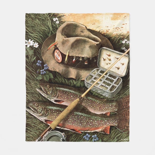 Fishing Still Life Fleece Blanket (Front)