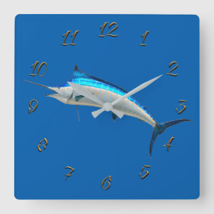 Fishing store square wall clock
