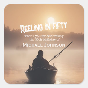 Fishing Sunrise Fisherman 50th Birthday Square Sticker
