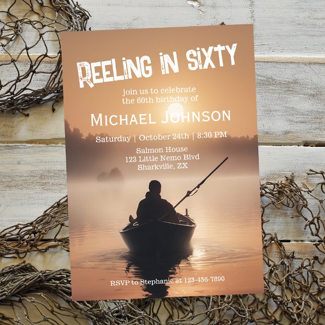Fishing Sunrise Fisherman 60th Birthday Invitation (Creator Uploaded)