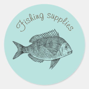 Fishing supplies design business branding classic round sticker