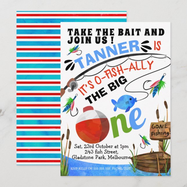 Fishing Take The Bait Big One Birthday Invitation (Front/Back)