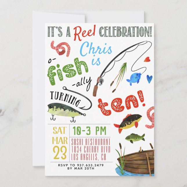 Fishing Tenth Birthday Invitation (Front)