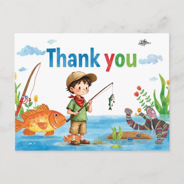 Fishing Thank You Card with Boy Fishing (Front)