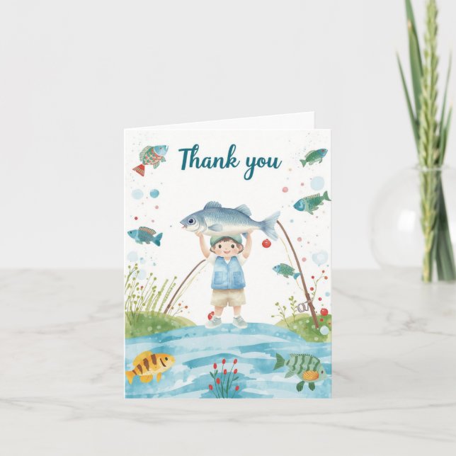 Fishing thank you card with boy fishing  (Front)