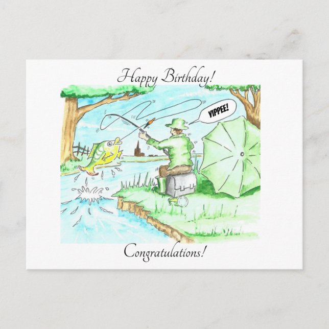 Fishing - The Big One! Yippee! Postcard (Front)