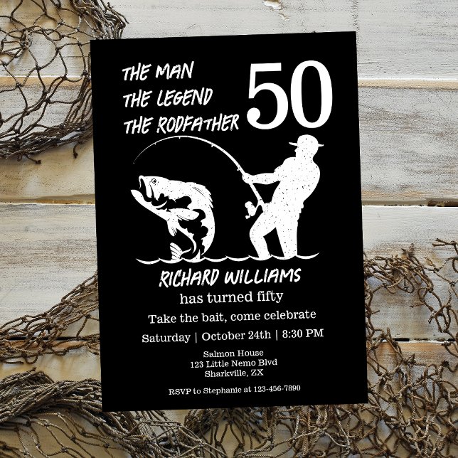 Fishing the Legend Rodfather 50th Birthday Invitation (Creator Uploaded)