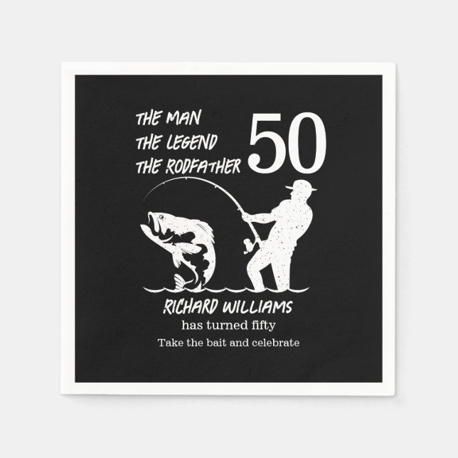 Fishing the Legend Rodfather 50th Birthday Napkin (Front)