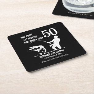Fishing the Legend Rodfather 50th Birthday Square Paper Coaster