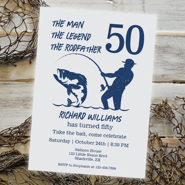Fishing the Rodfather Big Fish 50th Birthday Invitation (Creator Uploaded)
