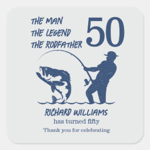 Fishing the Rodfather Big Fish 50th Birthday Square Sticker