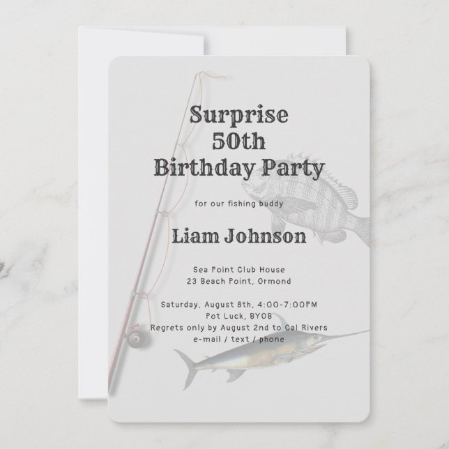 Fishing Theme Adult Male Birthday Party Invitation (Front)