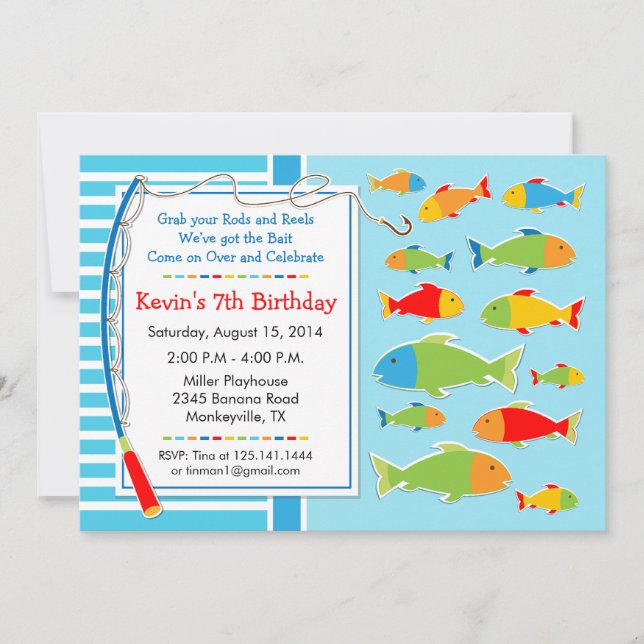 Fishing Theme Birthday Party Invitation (Front)