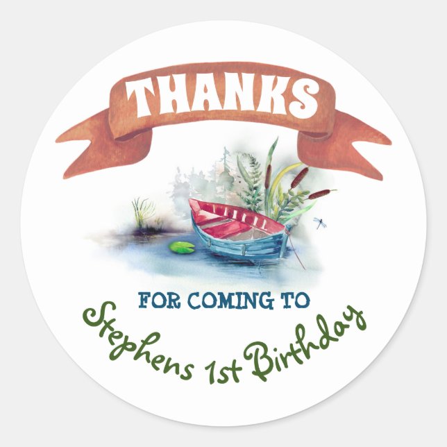 Fishing Theme Birthday Thank You Classic Round Sticker (Front)