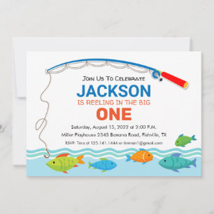 Fishing Theme First Birthday Party Invitation