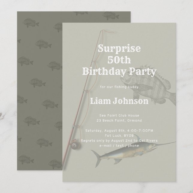 Fishing Theme His Surprise Birthday Party Invitation (Front/Back)