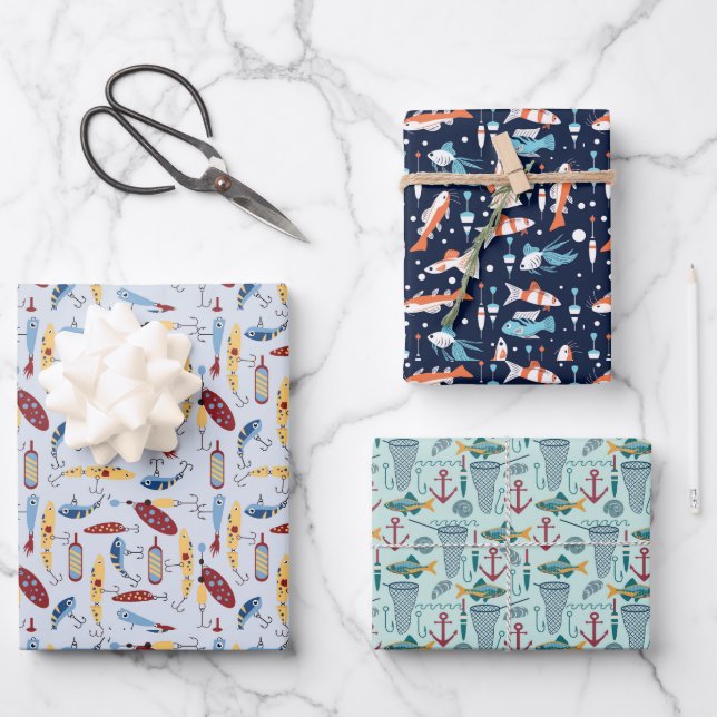 Fishing Theme Wrapping Paper Sheet (Front)
