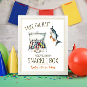Fishing Themed Birthday Party Snackle Box Pedestal Sign