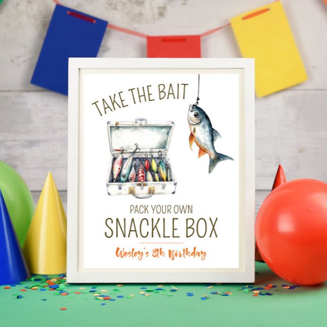Fishing Themed Birthday Party Snackle Box Pedestal Sign (Creator Uploaded)