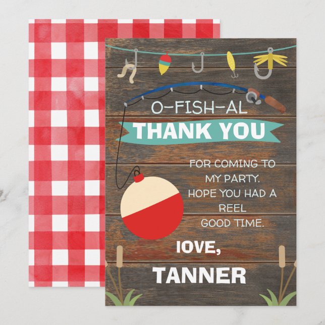 Fishing Themed Birthday Thank You Card (Front/Back)