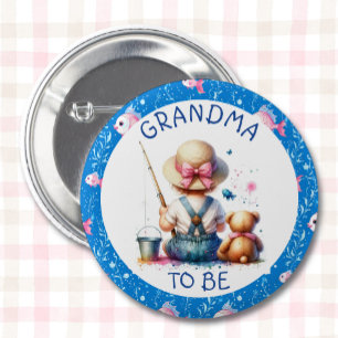 Fishing Themed Girl's Baby Shower    Grandma To Be 6 Cm Round Badge