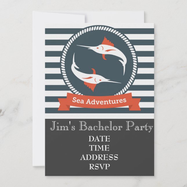 Fishing themed nautical Bachelor Party Invitation (Front)