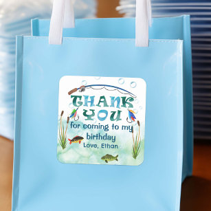 Fishing themed, o-fish-ally, 1st birthday favours square sticker