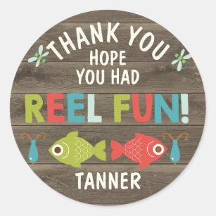 Fishing Themed Reel Fun Thank You Birthday Sticker