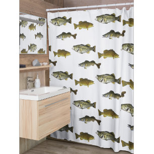Fishing Themed Walleye Bass Angler Men's Pattern Shower Curtain