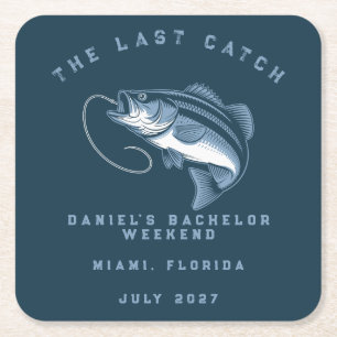 Fishing Themed Weekend Trip Bachelor Party Square Paper Coaster