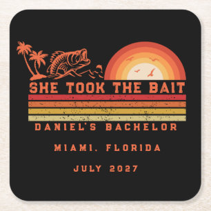 Fishing Themed Weekend Trip Bachelor Party Square Paper Coaster
