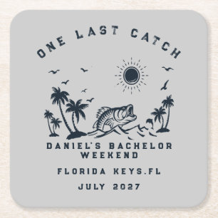 Fishing Themed Weekend Trip Bachelor Party Square Paper Coaster