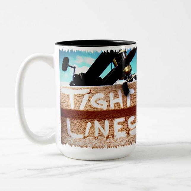 Fishing tight lines fishing rod fishing reel Two-Tone coffee mug (Left)
