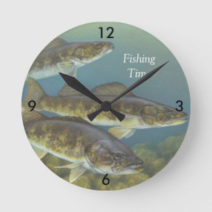 "Fishing Time" With Painting of Walleye Pike Round Clock